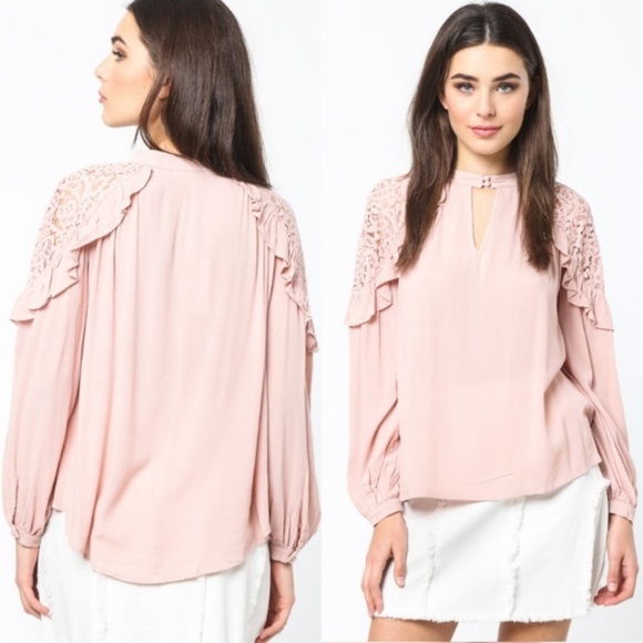 LOVE RICHE Lace Detailed Ruffle Top - Picture 1 of 3